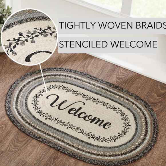 Farmhouse Jute Braided Floral Vine Welcome Rug Door Mat Country Cottage Rustic - Picture 3 of 4